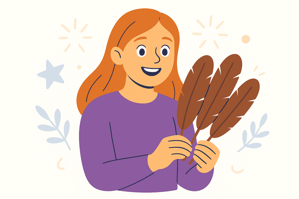 character with feathers