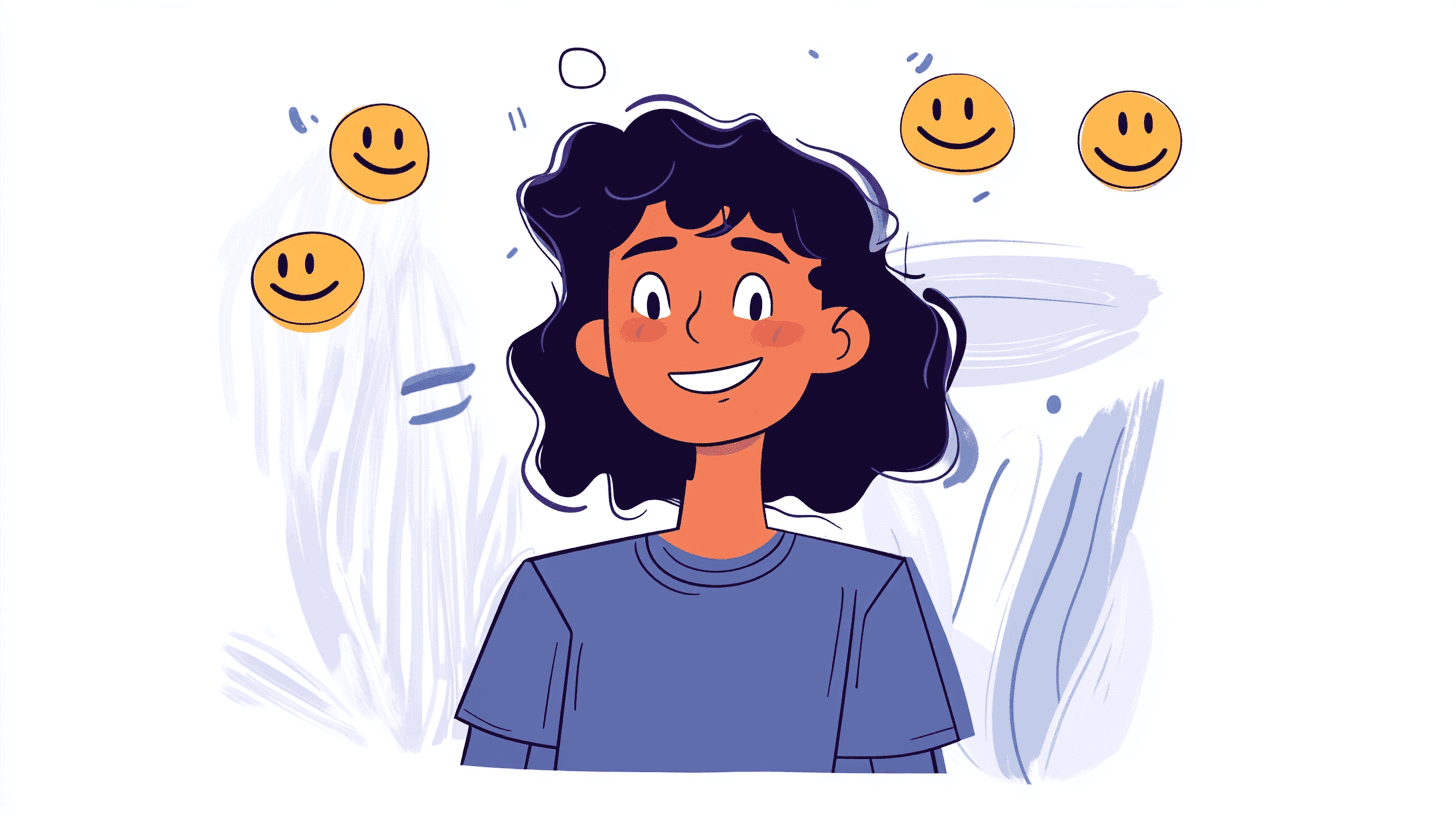 female character smiling