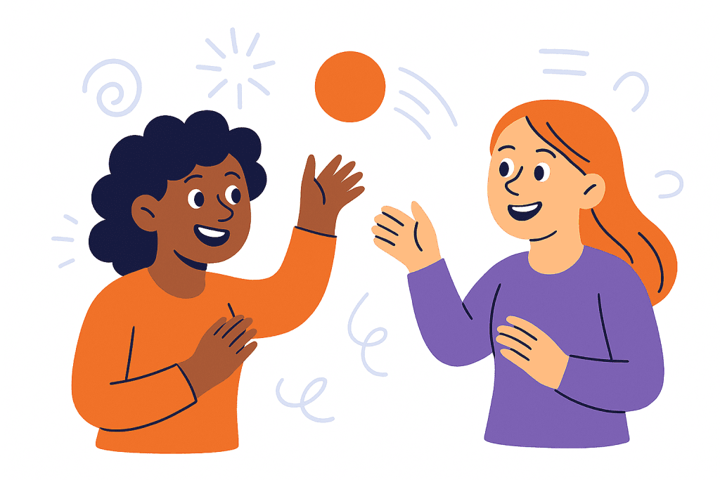 two characters throwing a ball